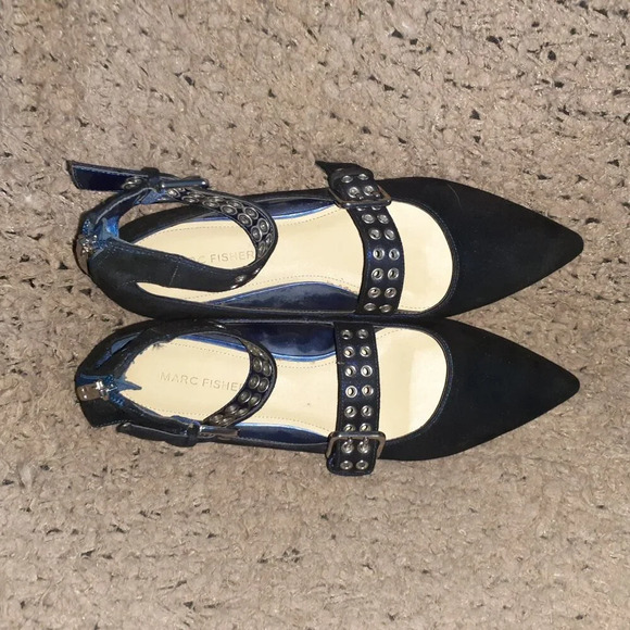 MARC FISHER-Alen-Two Strap Grommet Shimmery Blue Nubuck-Pointed Toe-Sz 8.5-NM - Picture 6 of 7